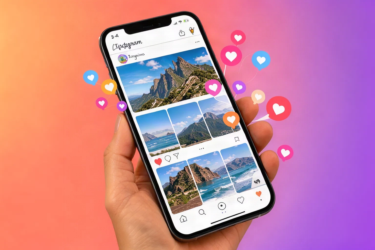 Smartphone affichant un fil Instagram touristique